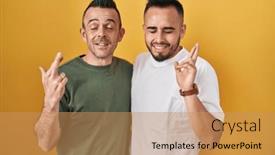  Presentation with yellow - Slide deck consisting of homosexual-couple-standing-over-yellow background and a coral colored foreground