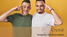  Presentation with thought - PPT layouts enhanced with homosexual-couple-standing-over-yellow background and a yellow colored foreground