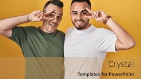  Presentation with peace - Presentation having homosexual-couple-standing-over-yellow background and a  colored foreground