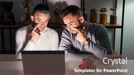  Presentation with computer - PPT theme featuring homosexual-couple-using-computer-laptop background and a violet colored foreground