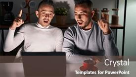  Presentation with computer - Slides with homosexual-couple-using-computer-laptop background and a violet colored foreground