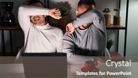  Presentation with computer - PPT theme featuring homosexual-couple-using-computer-laptop background and a gray colored foreground