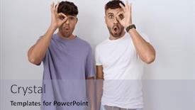  Presentation with gay - Slide set having homosexual-gay-couple-standing-over background and a light gray colored foreground