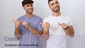  Presentation with gay - Slide set having homosexual-gay-couple-standing-over background and a light blue colored foreground