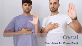  Presentation with gay - Slide set featuring homosexual-gay-couple-standing-over background and a light gray colored foreground