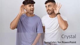  Presentation with gay - Slide set with homosexual-gay-couple-standing-over background and a light gray colored foreground