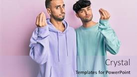  Presentation with gay - Slide set with homosexual-gay-couple-standing-together background and a light blue colored foreground