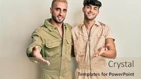  Presentation with acceptance - Cool new slide set with homosexual-gay-couple-standing-together backdrop and a coral colored foreground