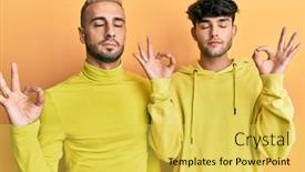  Presentation with gay - PPT theme featuring homosexual-gay-couple-standing-together background and a yellow colored foreground
