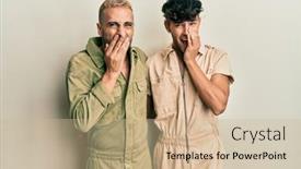  Presentation with scandal - Cool new PPT layouts with homosexual-gay-couple-standing-together backdrop and a soft green colored foreground