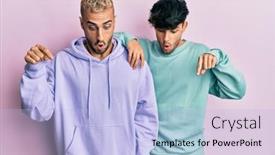  Presentation with gay - Slide deck having homosexual-gay-couple-standing-together background and a light blue colored foreground