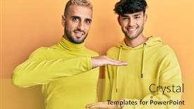  Presentation with gay - Audience pleasing PPT layouts consisting of homosexual-gay-couple-standing-together backdrop and a yellow colored foreground