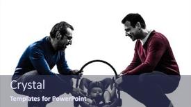  Presentation with silhouettes family - Colorful slides enhanced with homosexuals parents men family with baby in silhouettes on white background backdrop and a ocean colored foreground