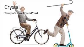  Presentation with two men on a judo - Colorful slide deck enhanced with honda motos - two elderly men riding backdrop and a white colored foreground