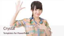  Presentation with give - Slide deck with honest - asian young woman give background and a lemonade colored foreground