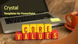  Presentation with cube - PPT layouts having core values written background and a tawny brown colored foreground