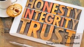  Presentation with honesty - Colorful slide deck enhanced with honesty integrity trust concept - word backdrop and a coral colored foreground