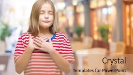  Presentation with chest - Cool new slide deck with honesty kids - young beautiful girl over isolated backdrop and a  colored foreground