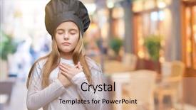  Presentation with chef - Presentation theme enhanced with honesty kids - young beautiful girl wearing chef background and a coral colored foreground