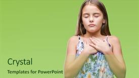  Presentation with colorful finger painted hands - Audience pleasing theme consisting of honesty kids - young beautiful girl wearing colorful backdrop and a mint green colored foreground