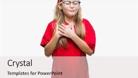  Presentation with glasses - Slides featuring honesty kids - young beautiful girl wearing glasses background and a  colored foreground