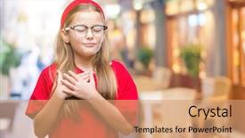  Presentation with glasses - Cool new PPT theme with honesty kids - young beautiful girl wearing glasses backdrop and a coral colored foreground