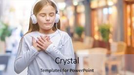  Presentation with swimming beautiful girl swims underwater - PPT theme enhanced with honesty kids - young beautiful girl wearing headphones background and a light blue colored foreground