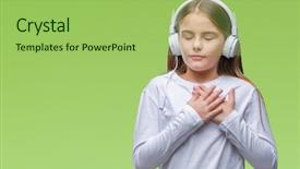  Presentation with music headphones - Beautiful presentation featuring honesty kids - young beautiful girl wearing headphones backdrop and a  colored foreground