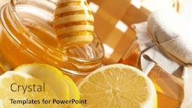  Presentation with lemon - PPT theme enhanced with pile of ground coffee and a spoon isolated on white background and a white colored foreground