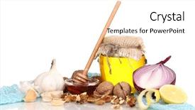  Presentation with strengthening - Presentation theme with honey bacteria - healthy ingredients for strengthening immunity background and a white colored foreground