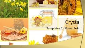  Presentation with nutrition word collage - Presentation design consisting of honey bee ecology - beekeeping collage background and a blonde colored foreground