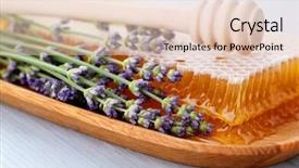  Presentation with lavender flowers - Presentation design featuring honey comb with lavender flowers - sweet food background and a lemonade colored foreground