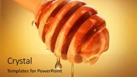  Presentation with fluid gold honey dripping - PPT theme consisting of honey dipper on yellow background background and a gold colored foreground