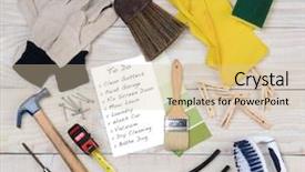  Presentation with rubber gloves - Slide set having jobs items include hammer nail background and a soft green colored foreground