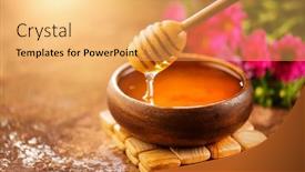  Presentation with spoon - Beautiful slide set featuring honey-dripping-from-honey-dipper backdrop and a yellow colored foreground
