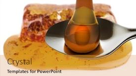 Presentation with drop - Audience pleasing PPT theme consisting of honey drop on silver spoon extreme close up with honey on the white background backdrop and a gold colored foreground