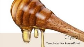  Presentation with wooden stick - Beautiful PPT theme featuring honey-droplets-flowing-from-wooden backdrop and a yellow colored foreground