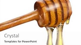  Presentation with wooden stick - Audience pleasing slide deck consisting of honey-droplets-flowing-from-wooden backdrop and a white colored foreground