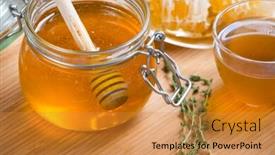  Presentation with wax - PPT theme enhanced with honey in glass jar and honeycombs wax background and a gold colored foreground