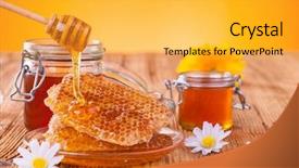  Presentation with honeycomb - Cool new slide deck with honey in jar with honeycomb backdrop and a yellow colored foreground