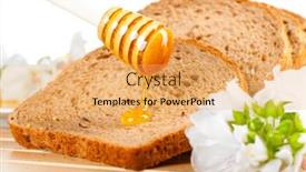  Presentation with spoon - Colorful presentation enhanced with honey is dripping from the spoon to a bread backdrop and a yellow colored foreground