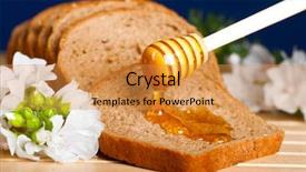  Presentation with honey - Colorful PPT layouts enhanced with honey is dripping from the spoon to a bread backdrop and a gold colored foreground