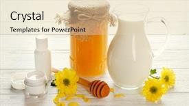  Presentation with cosmetics - Slide set with honey milk and cosmetics on wooden background background and a lemonade colored foreground