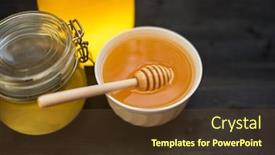  Presentation with walnut - Colorful slide deck enhanced with honey with walnut on wooden background backdrop and a tawny brown colored foreground