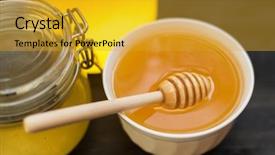  Presentation with walnut - Audience pleasing slides consisting of honey with walnut on wooden backdrop and a gold colored foreground