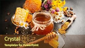  Presentation with honey - PPT layouts enhanced with honeybee - honey jar and dipper background and a tawny brown colored foreground