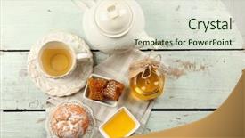  Presentation with teapot - Amazing presentation theme having honeycomb bowl with honey teapot on color wooden background backdrop and a sky blue colored foreground