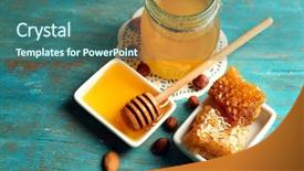  Presentation with honeycomb - Presentation design consisting of honeycomb glass pot with honey background and a ocean colored foreground