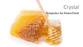  Presentation with honeycomb - Amazing slide deck having honeycomb-with-honey-spoon backdrop and a white colored foreground