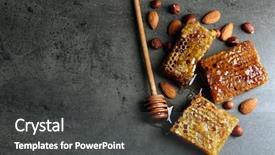  Presentation with nuts - Colorful PPT theme enhanced with honeycombs and nuts on gray background backdrop and a dark gray colored foreground